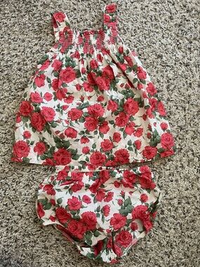 Edgehill Collection Red Floral Toddler Dress & Bloomer Set